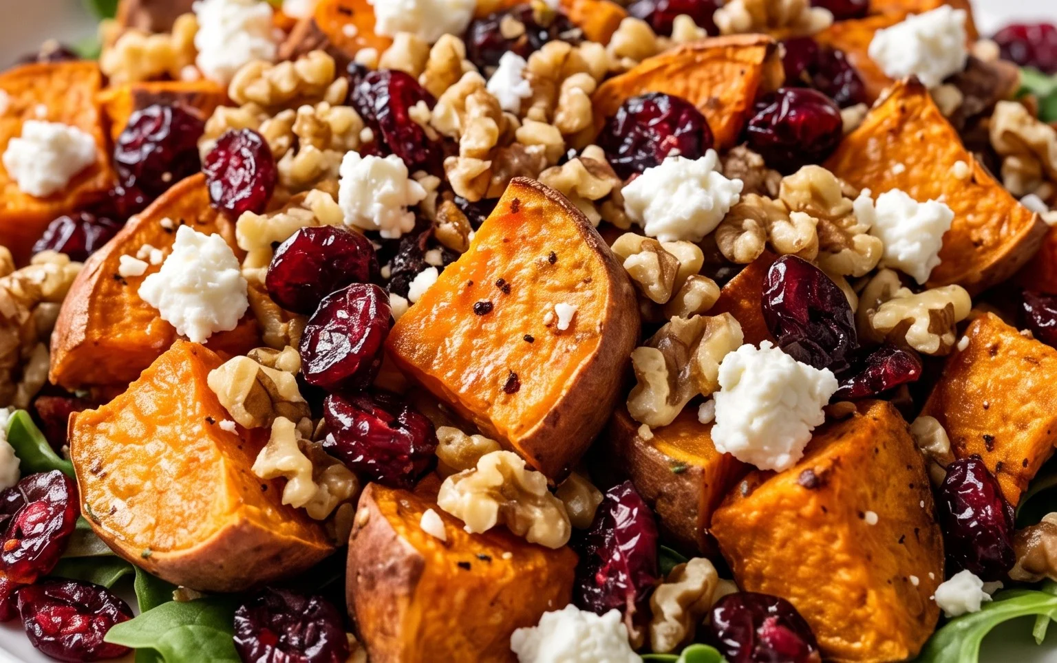 Roasted Sweet Potato Salad with Cranberries, Walnuts, and Goat Cheese
