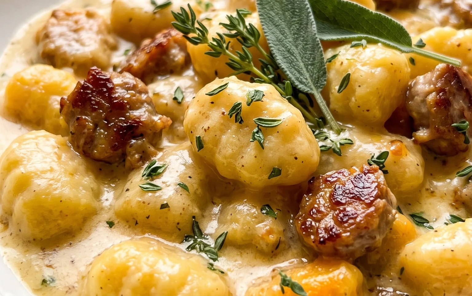 Creamy Butternut Squash Gnocchi with Sausage, Thyme, and Sage